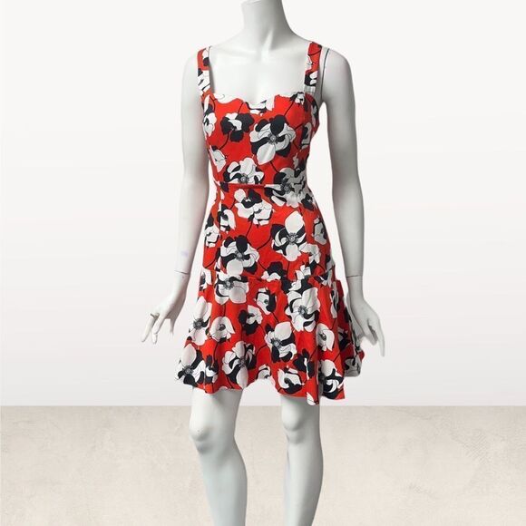 CeCe by Cynthia Steffe Floral Orange Blue & White Hawaii Vacation 90s Drop Waist - Picture 2 of 4